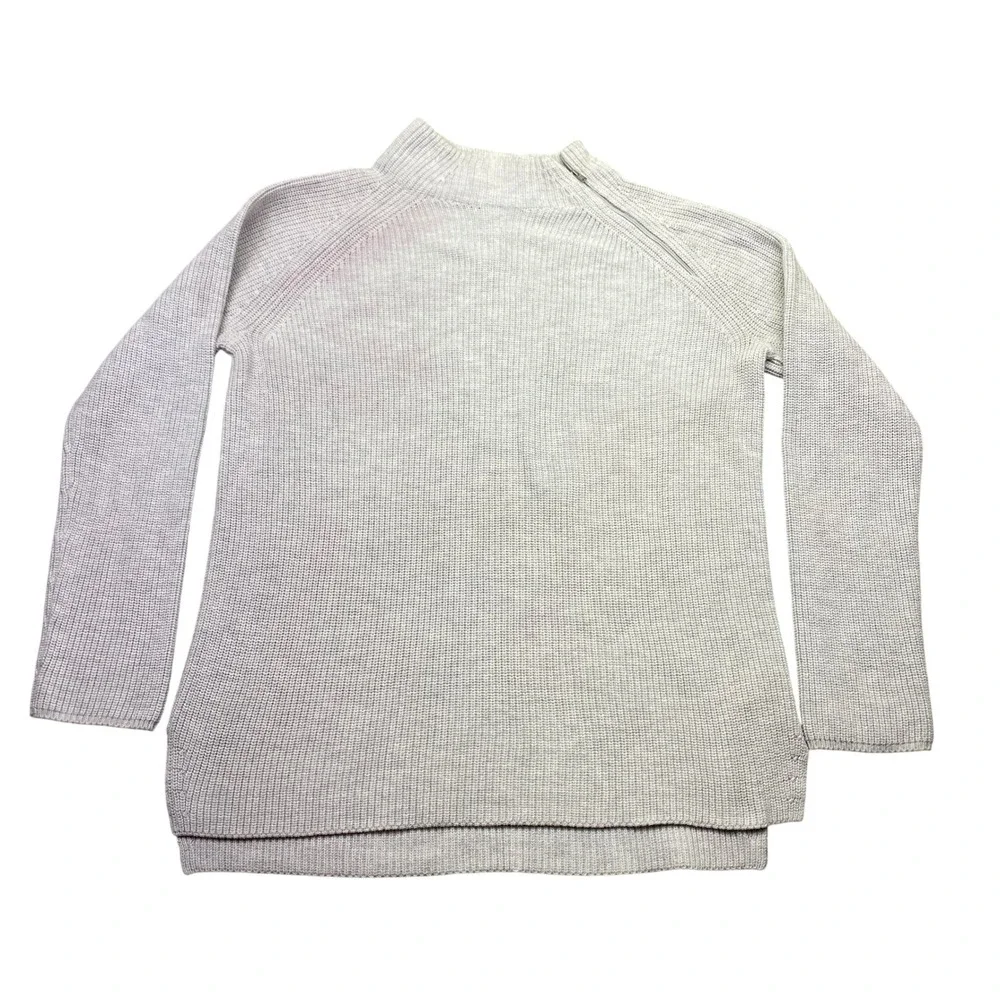 Banana Republic Mens Gray Ribbed Mock Neck Shoulder Zip Sweater Large‎